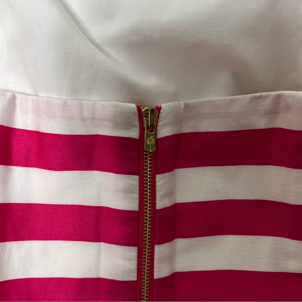 Lilly Pulitzer Striped Strapless Dress Pink White Peplum 598 - Picture 6 of 11
